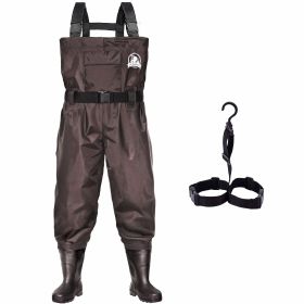 UPGRADE Fishing Waders for Men&Women with Boots Waterproof;  Nylon Chest Wader with PVC Boots & Hanger Brown (Color: Brown, size: Men 12/Women 14)