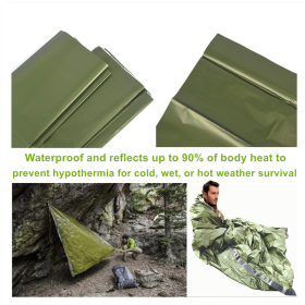 Portable Lightweight Emergency Sleeping Bag, Blanket, Tent - Thermal Bivy Sack For Camping, Hiking, And Outdoor Activities - Windproof And Waterproof (Color: Green, type: Sleeping Bag)