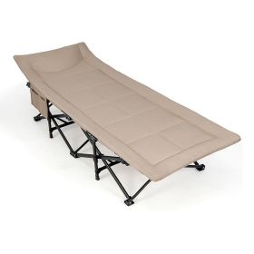 Outdoor Car Traveling Folding Camping Cot for Adults (Color: Khaki, type: Camping Cot)