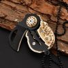 Pocket Mini Knife With Vintage Skull Design; Outdoor Camping Survival Tactical Knife; Necklace Keychain EDC Tool